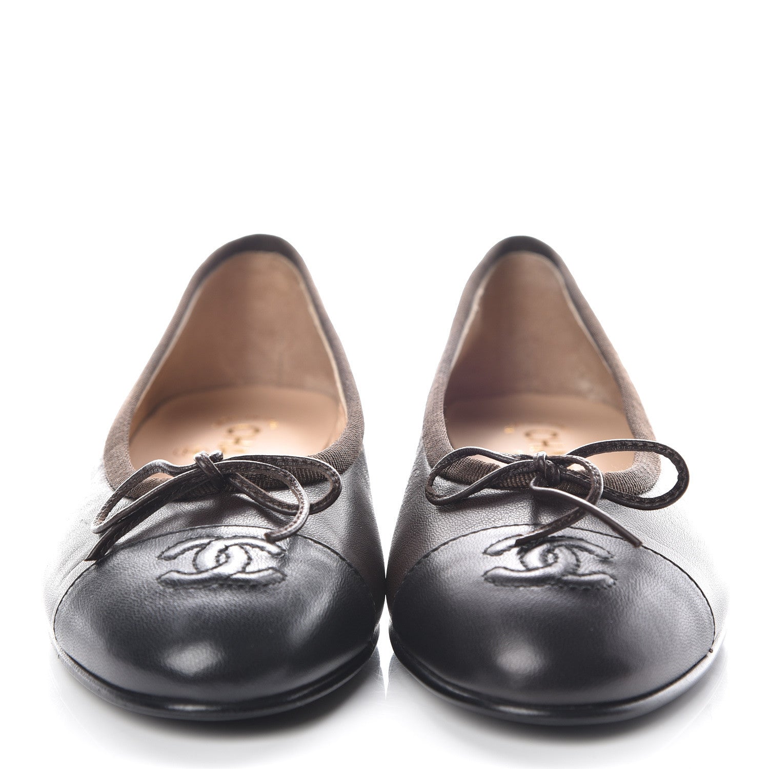 Chanel Lambskin CC Cap Toe Ballerina Flats 36 Brown Black 2 of 12