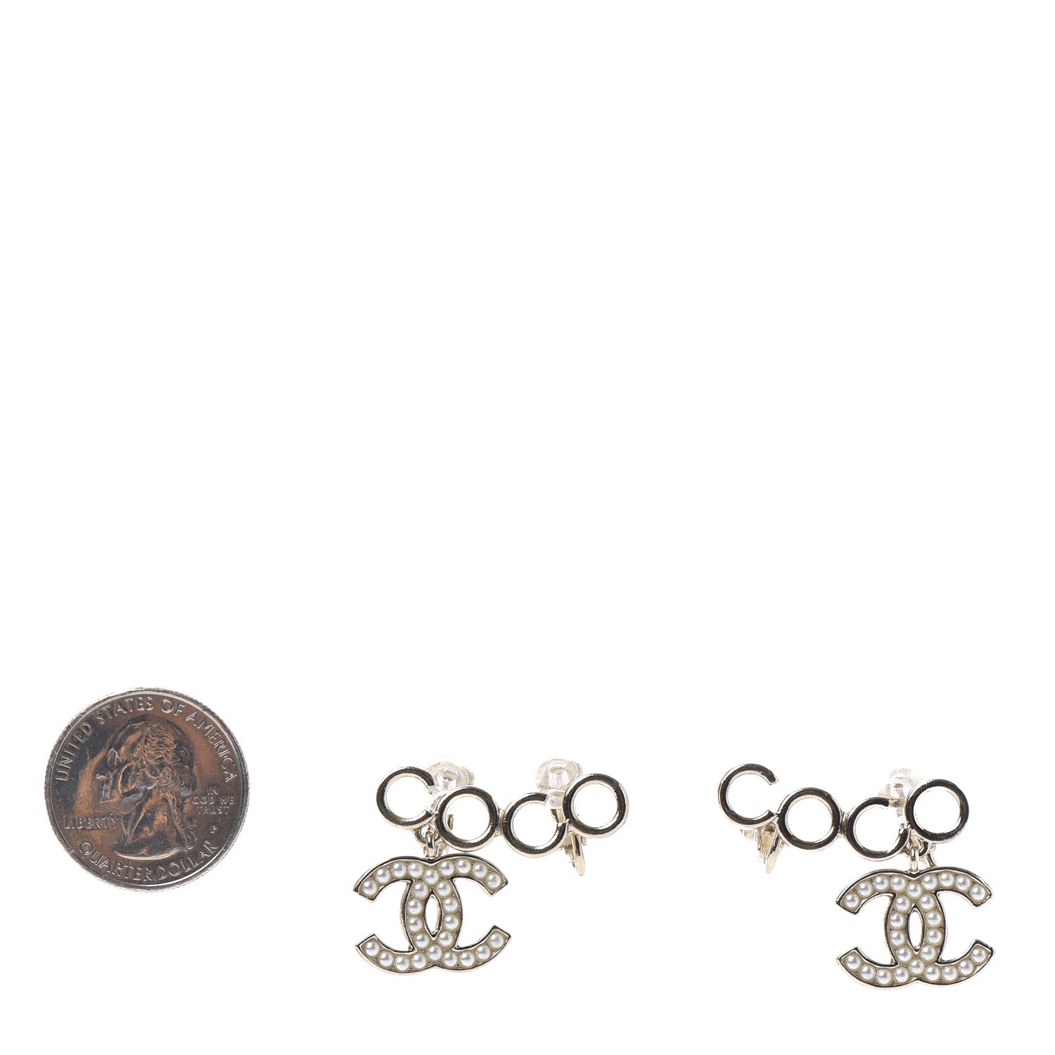 Chanel Metal Pearl CC Coco Climber Clip On Earrings Gold 2 of 4