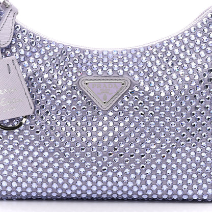 Prada Satin Crystal Mini Re-Edition 2000 Bag Glicine 8 of 10