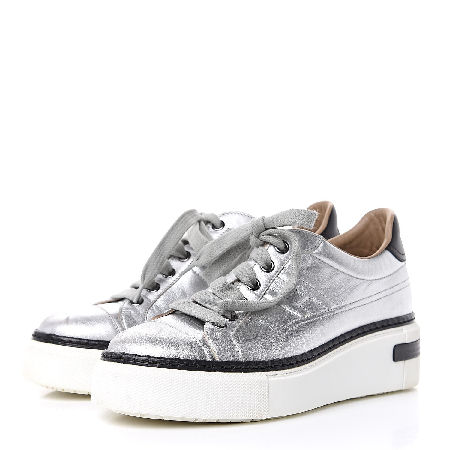 Hermes Metallic Nappa Polo Sneakers 35.5 Argent Black 3 of 14