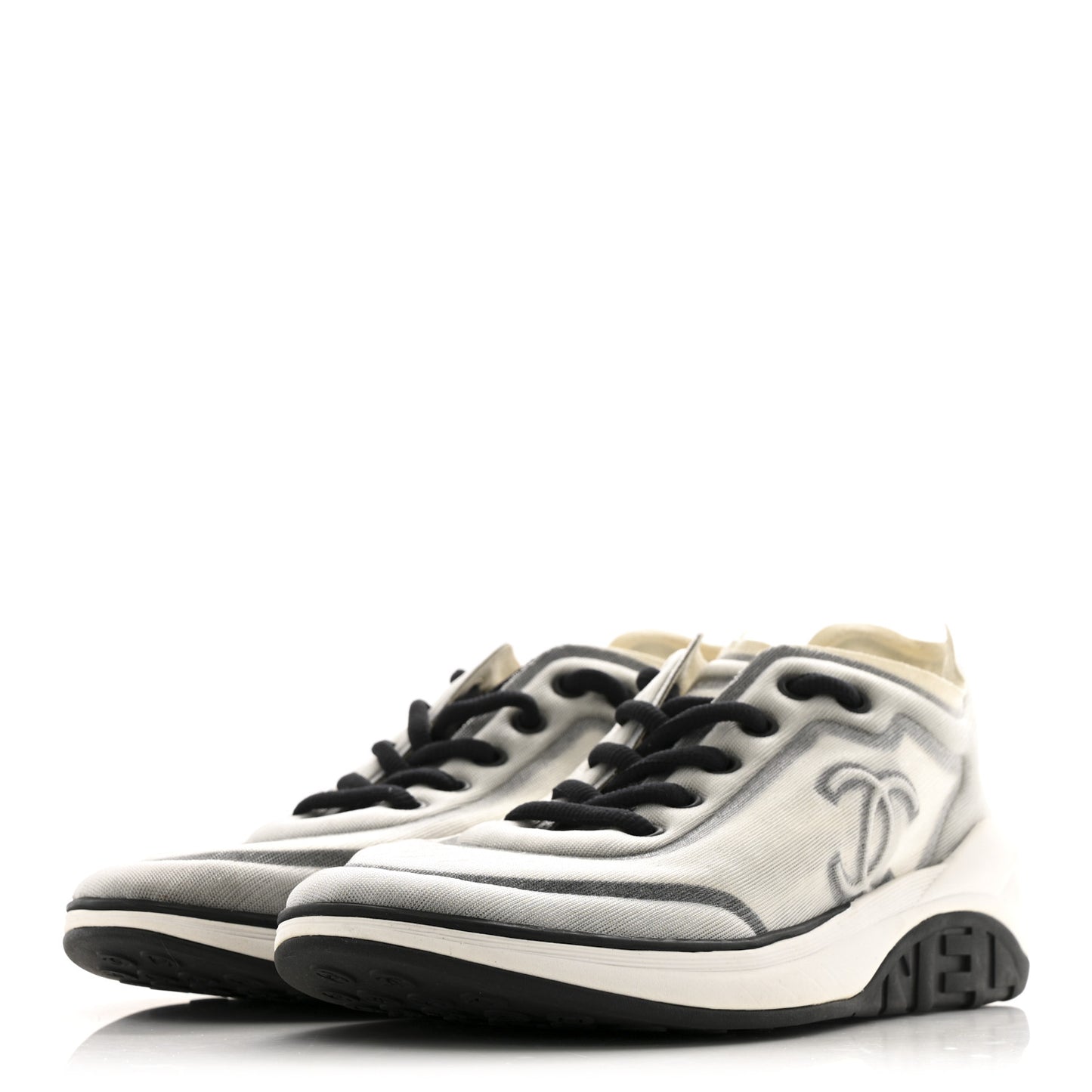 Calfskin Mesh Lycra Womens Logo Sneakers 39 White Grey