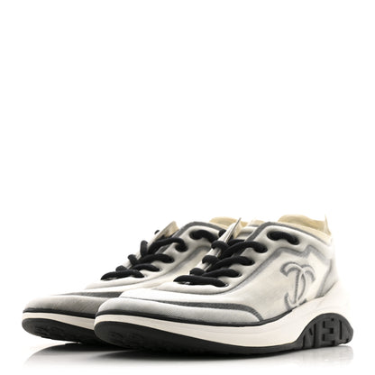 Chanel Calfskin Mesh Lycra Womens Logo Sneakers 39 White Grey 4 of 9