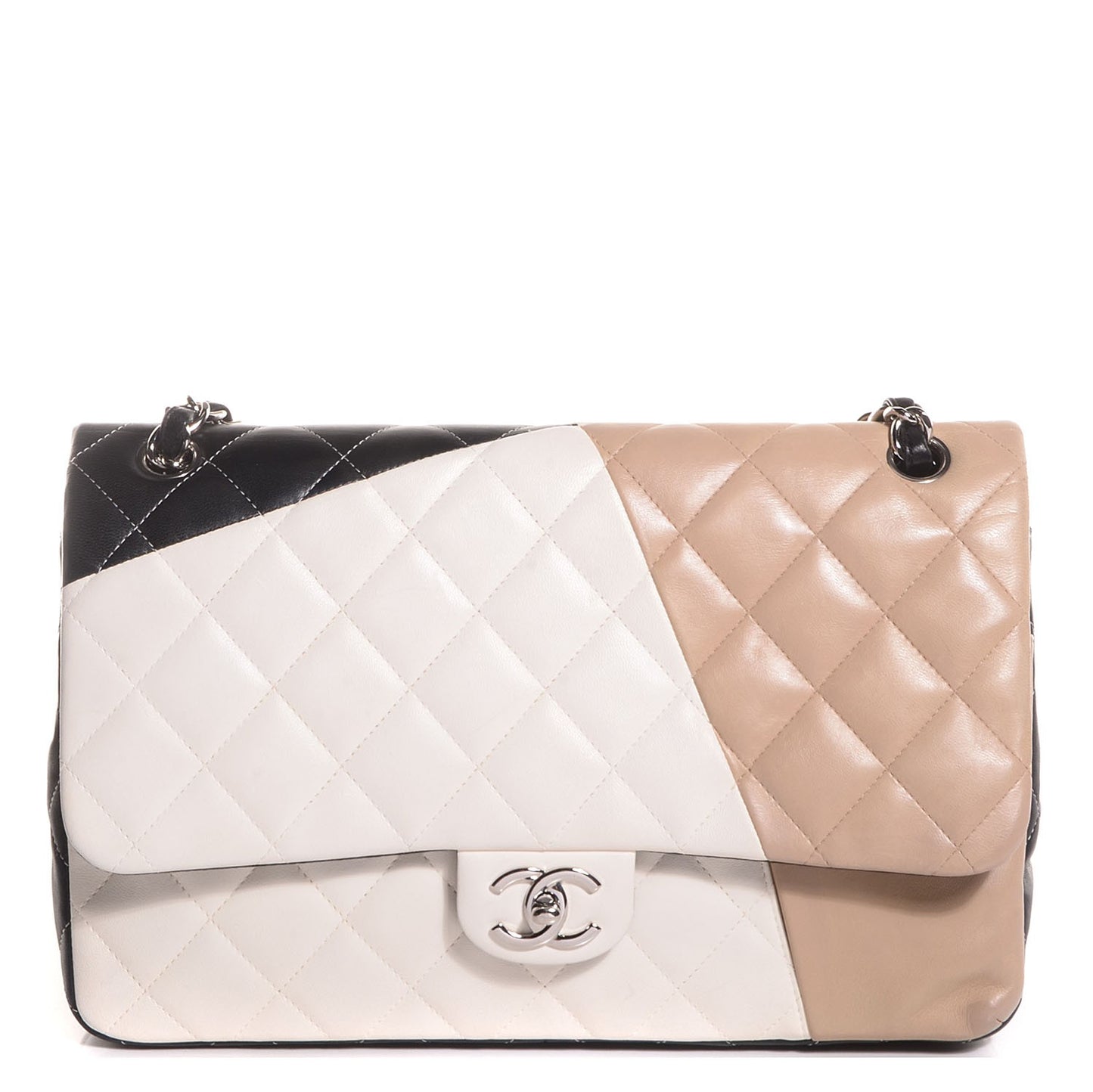 Lambskin Quilted Colorblock Jumbo Double Flap