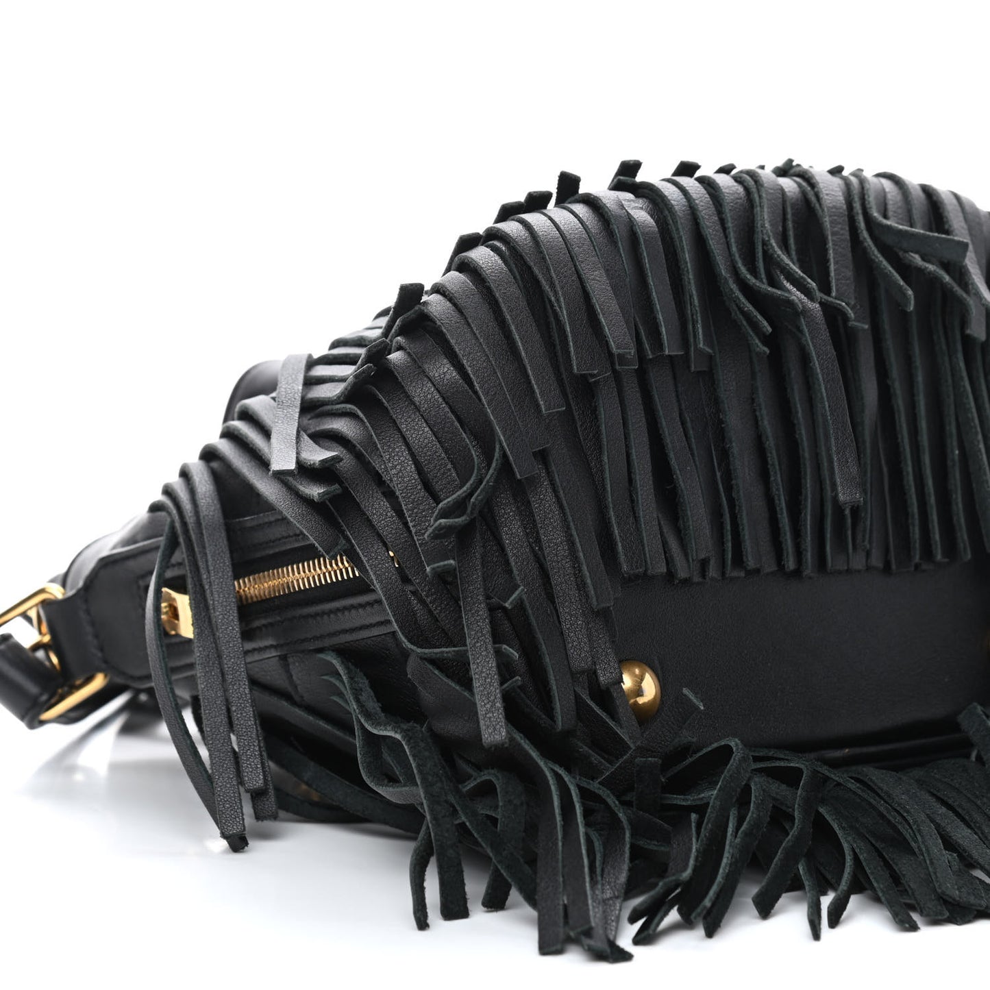 Calfskin Small Emmanuelle Fringe Hobo Bag Black