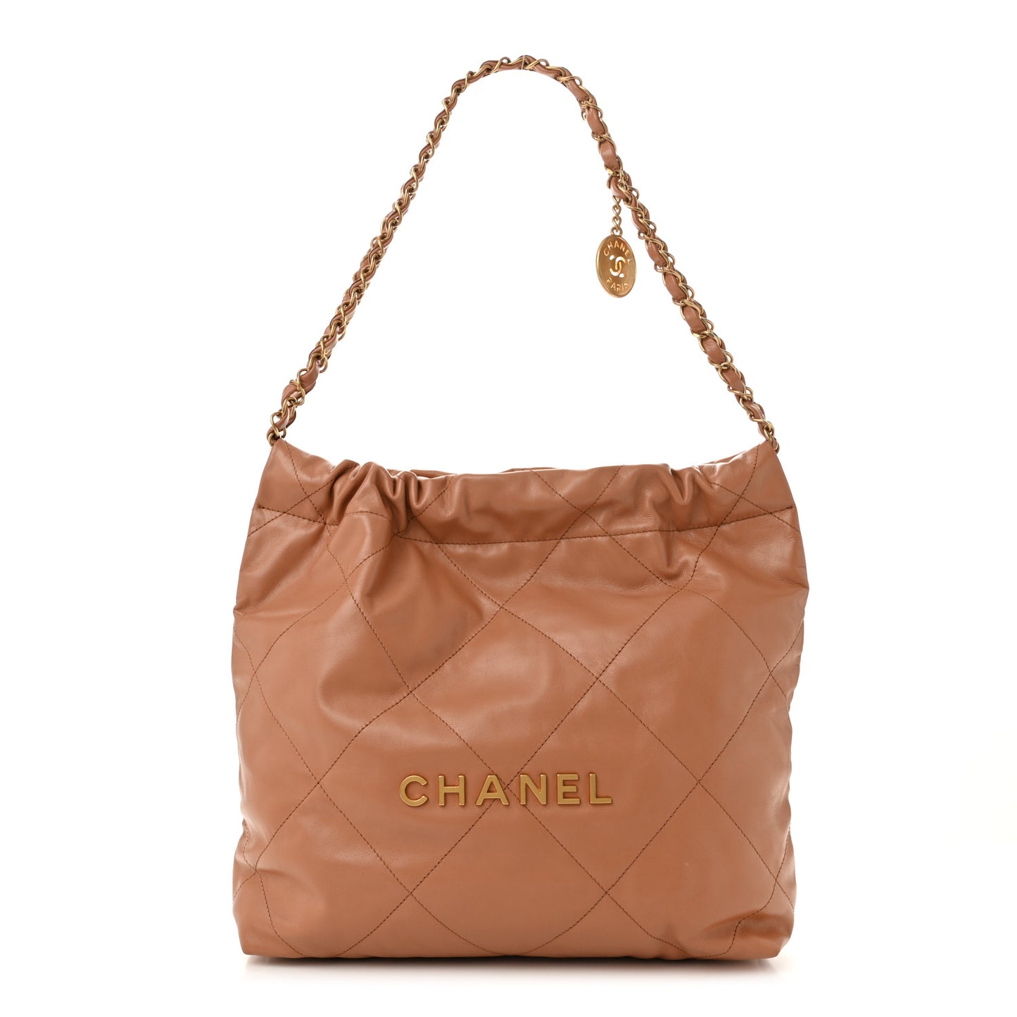 Shiny Calfskin Quilted Small Chanel 22 Camel