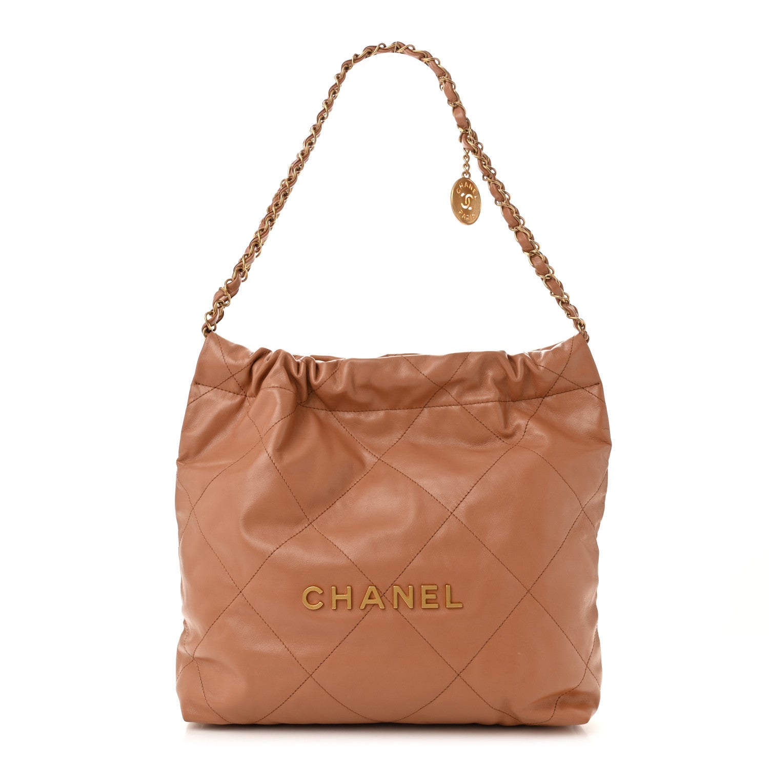 Chanel Shiny Calfskin Quilted Small Chanel 22 Camel 1 of 10