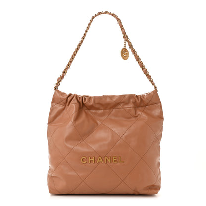 Chanel Shiny Calfskin Quilted Small Chanel 22 Camel 1 of 10
