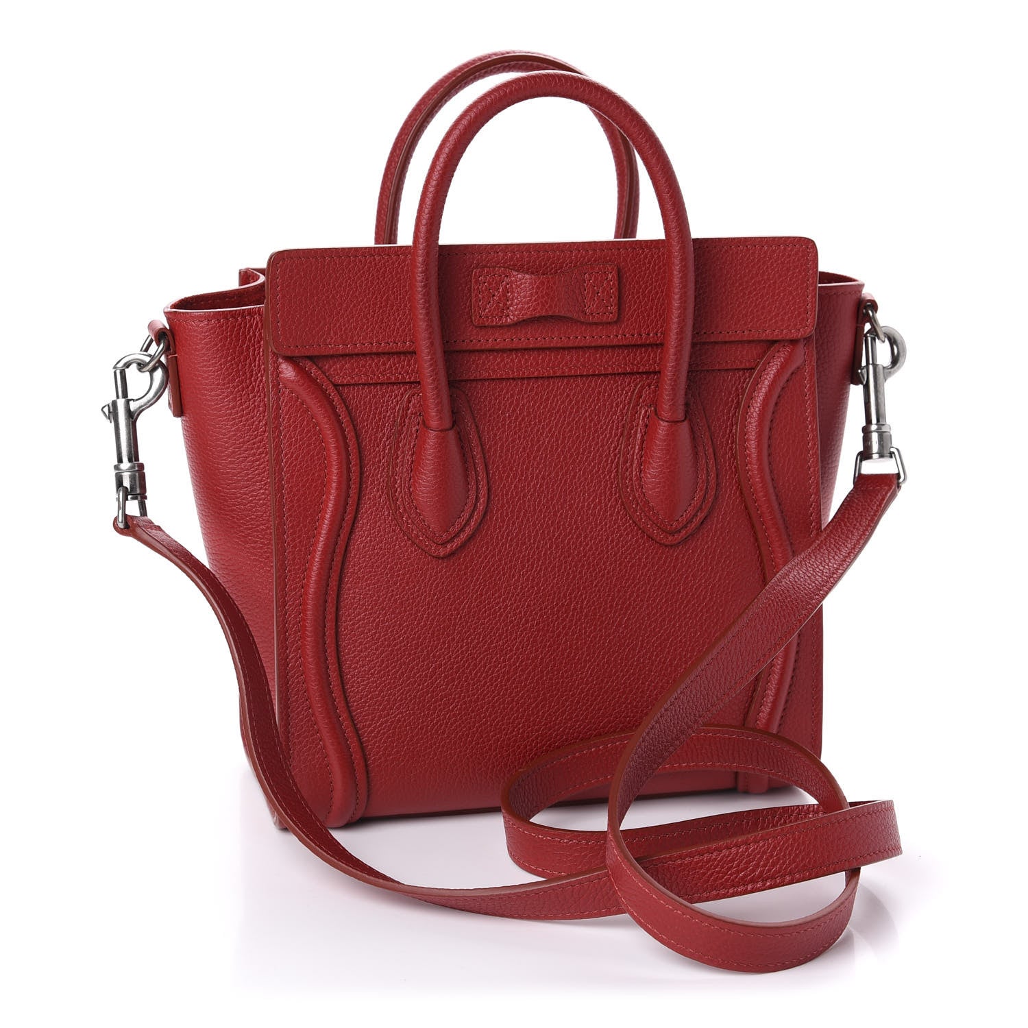 Celine Drummed Calfskin Nano Luggage Red 4 of 11