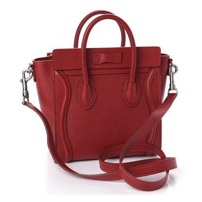 Celine Drummed Calfskin Nano Luggage Red 4 of 11
