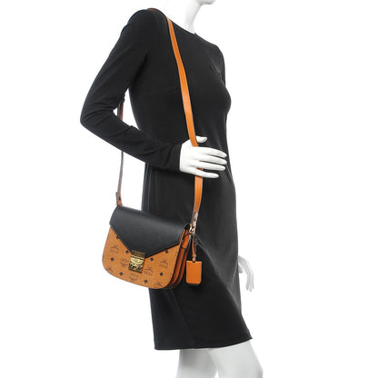MCM Visetos Calfskin Small Patricia Crossbody Bag Cognac Black 2 of 8
