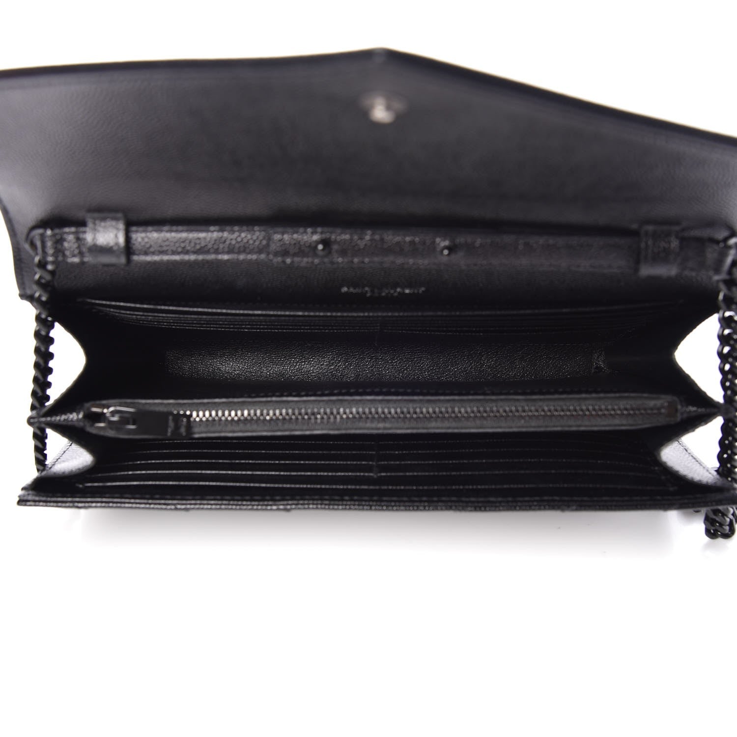 Saint Laurent Grain De Poudre Matelasse Chevron Monogram Chain Wallet Black 5 of 8