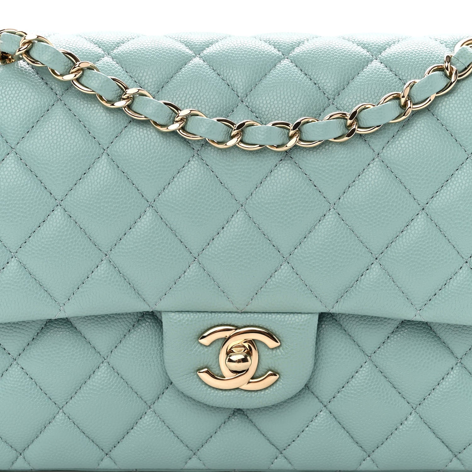 Chanel Caviar Quilted Medium Double Flap Light Blue 8 of 10