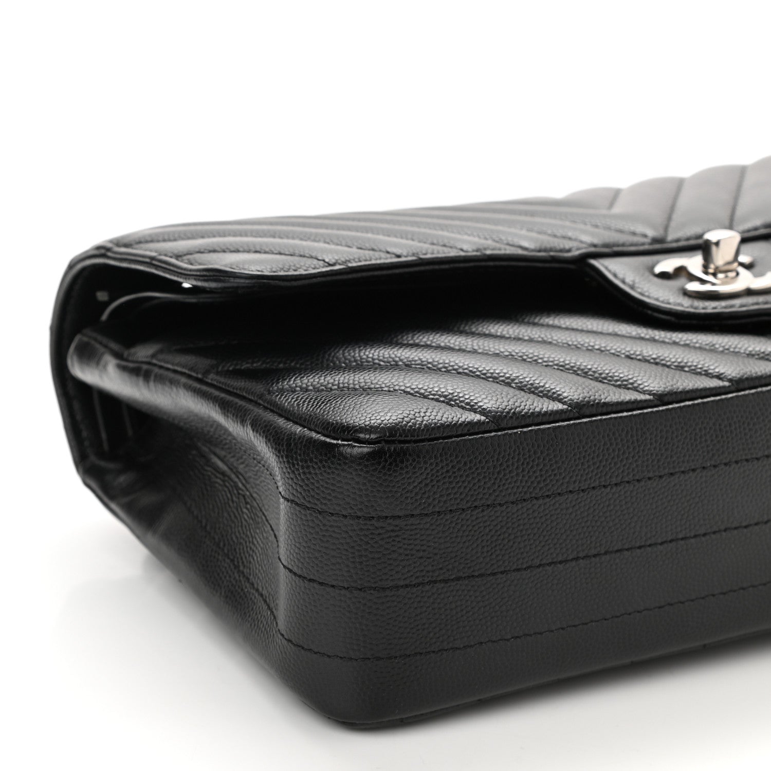 Chanel Caviar Chevron Quilted Medium Double Flap Black 9 of 11