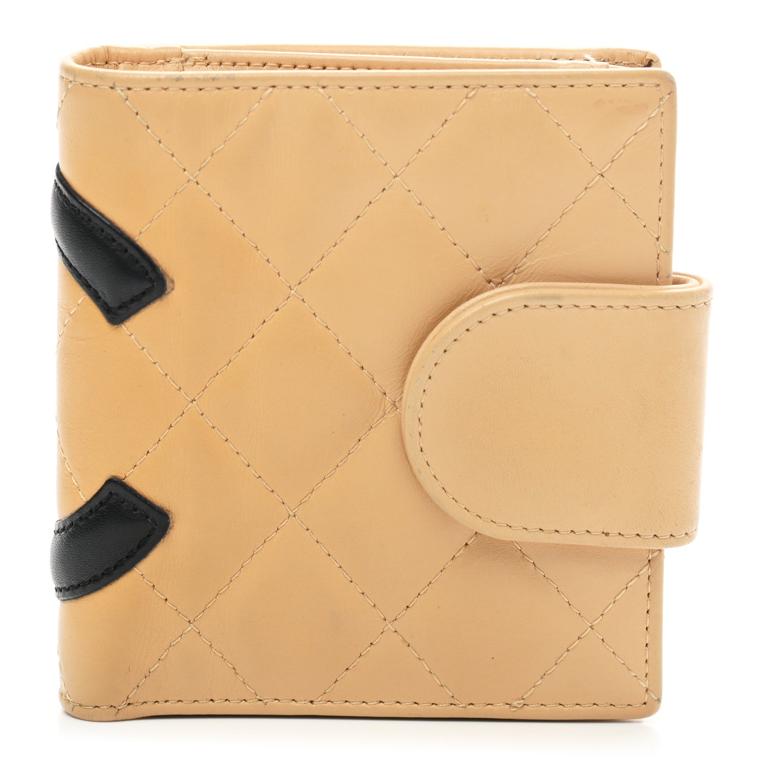 Chanel Calfskin Quilted Cambon Bi-Fold Wallet Beige Black 1 of 9