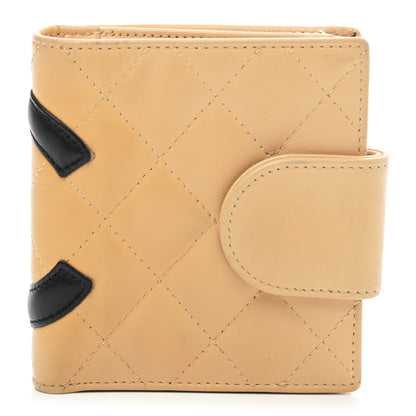 Chanel Calfskin Quilted Cambon Bi-Fold Wallet Beige Black 1 of 9