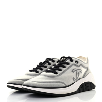 Chanel Calfskin Mesh Lycra Womens Logo Sneakers 38.5 White Black 3 of 7