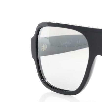 Chanel Acetate Crystal CC Shield Sunglasses 71431A Black Silver 7 of 8