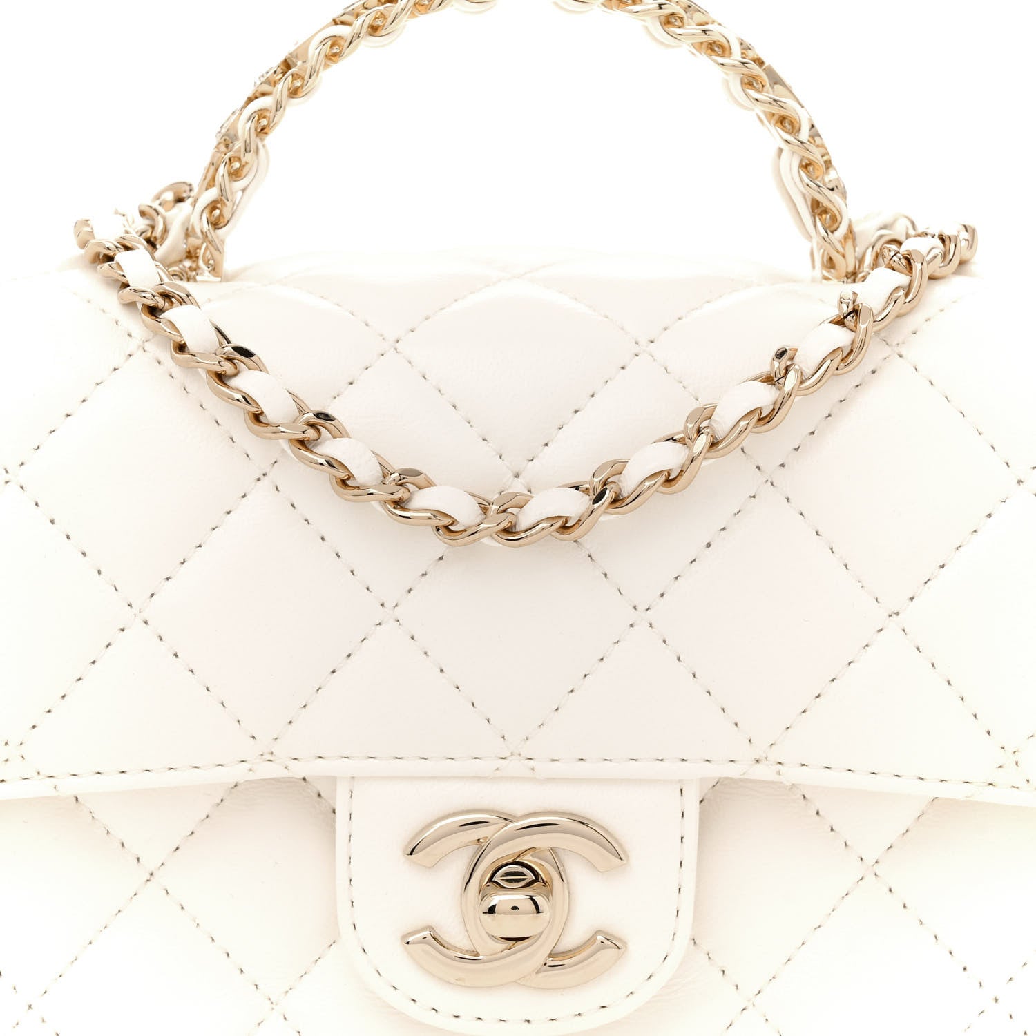 Chanel Lambskin Quilted Mini Crystal Top Handle Rectangular Flap White 8 of 10
