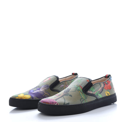 Gucci Canvas Miro Soft Calfskin Web Floral Snake Print Mens Dublin Slip On Sneakers 8 Militare Multicolor Black 3 of 11