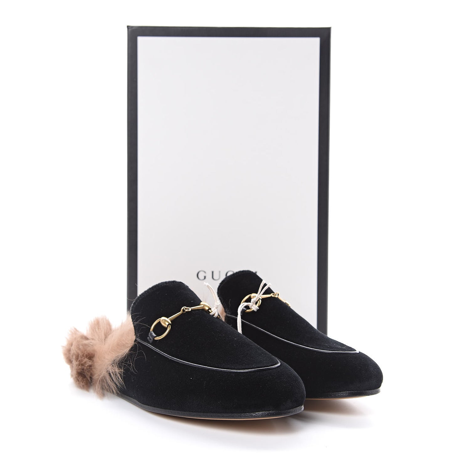 Velvet Fur Womens Princetown Slippers 39.5 Black