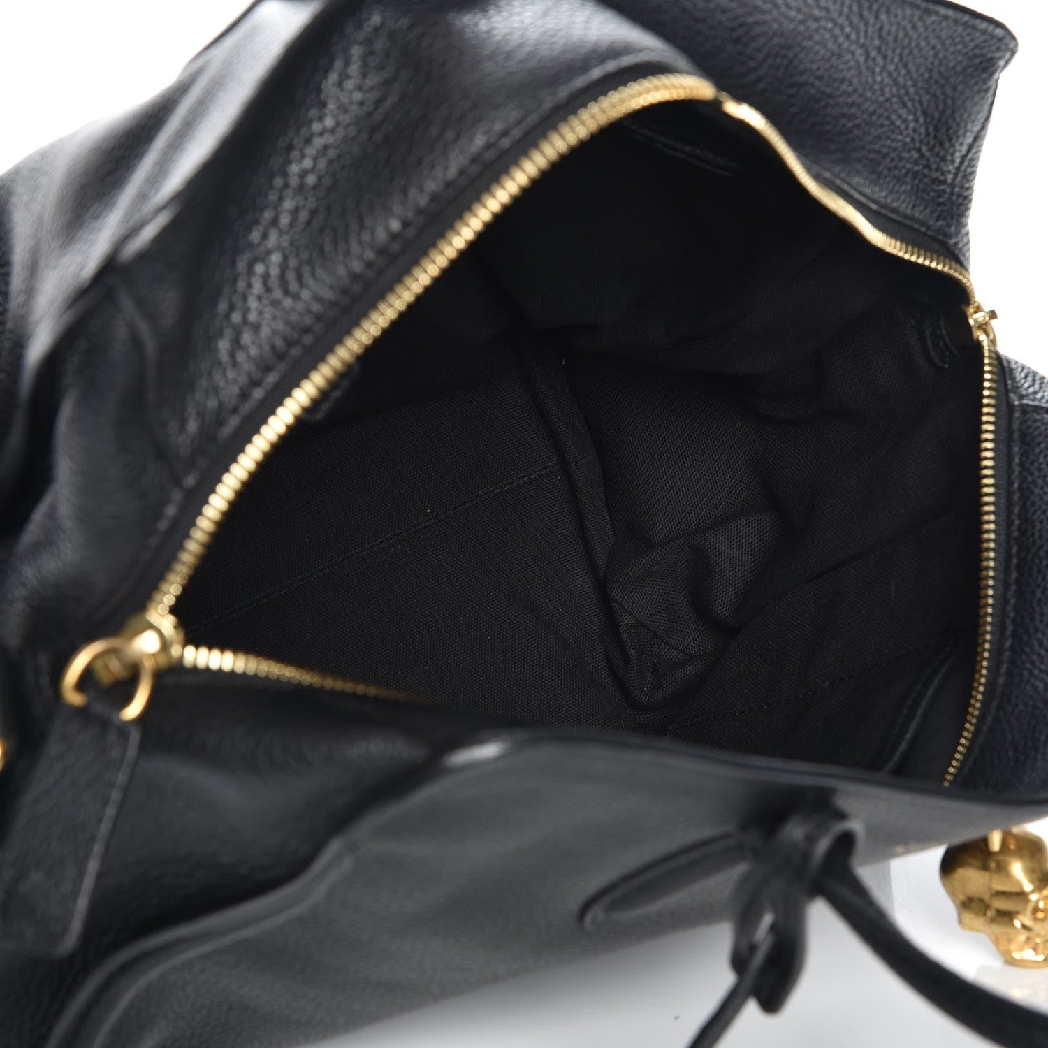 Alexander McQueen Pebbled Calfskin Small Skull Padlock Zip Around Tote Black 7 of 9