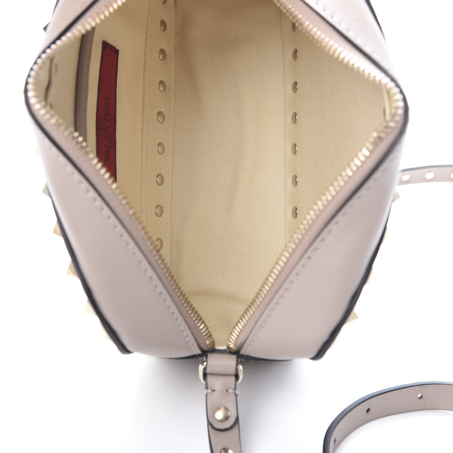 Calfskin Rockstud Camera Crossbody Bag Poudre