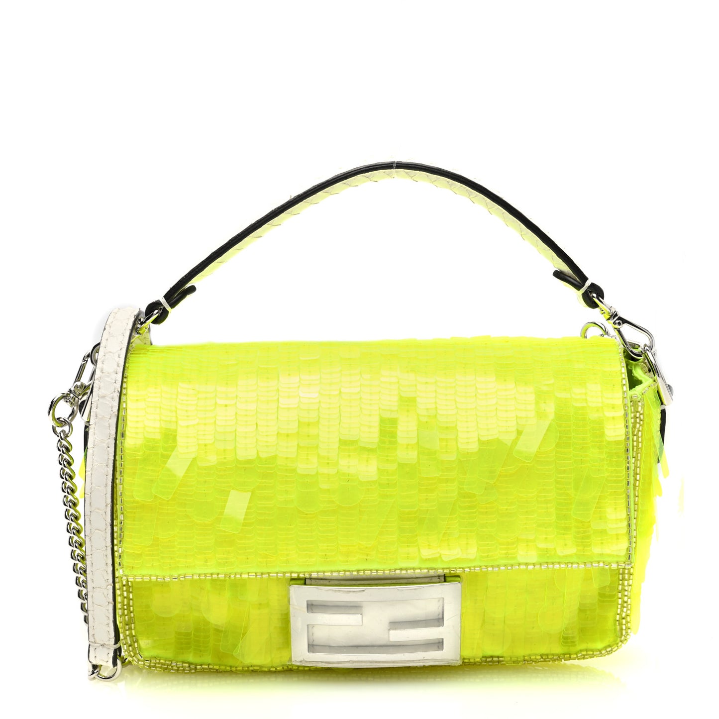 Transparent Paillettes Elaphe Mini Baguette Yellow Fluo Avorio