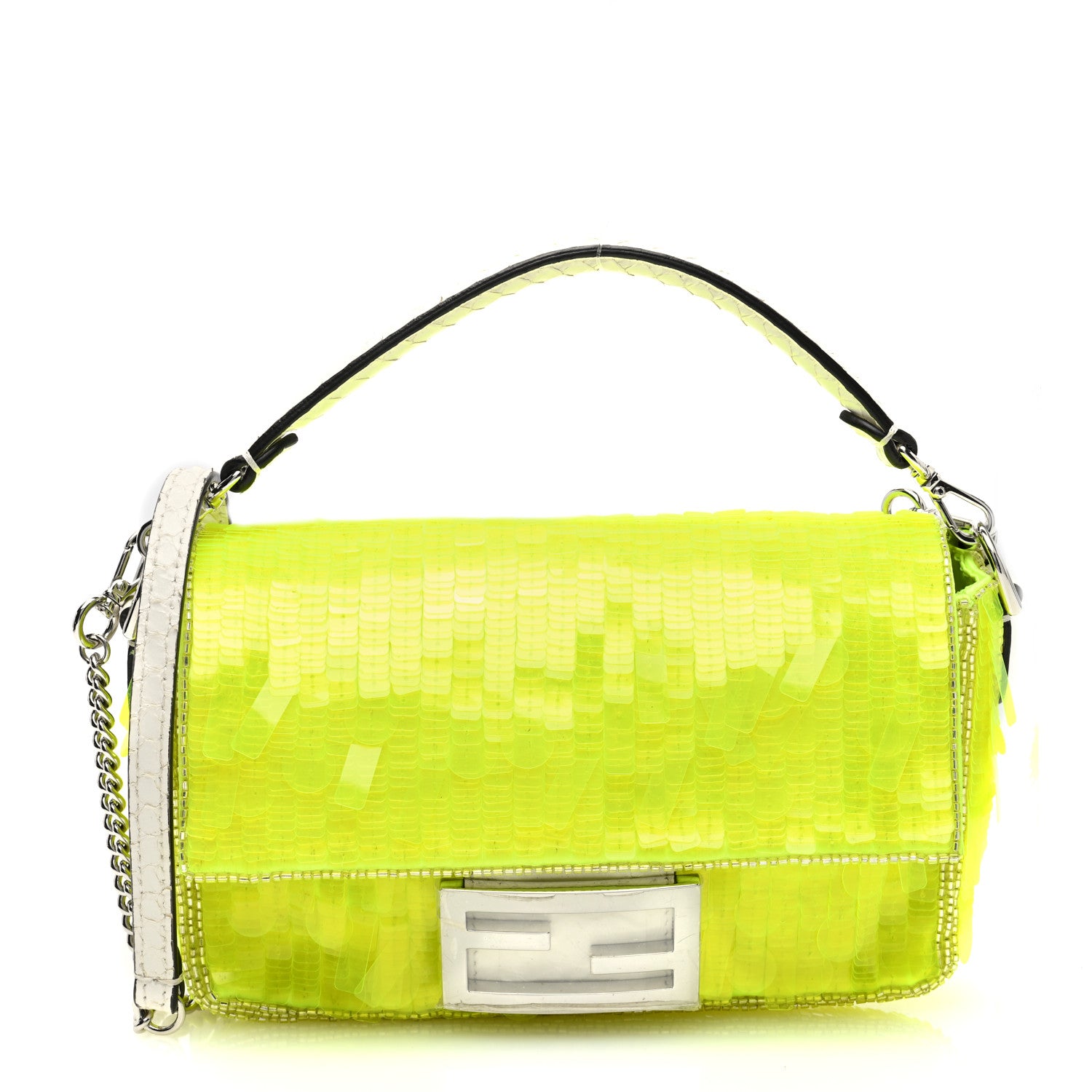 Fendi Transparent Paillettes Elaphe Mini Baguette Yellow Fluo Avorio 1 of 10