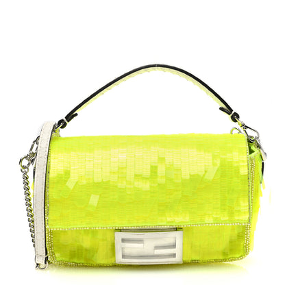 Fendi Transparent Paillettes Elaphe Mini Baguette Yellow Fluo Avorio 1 of 10