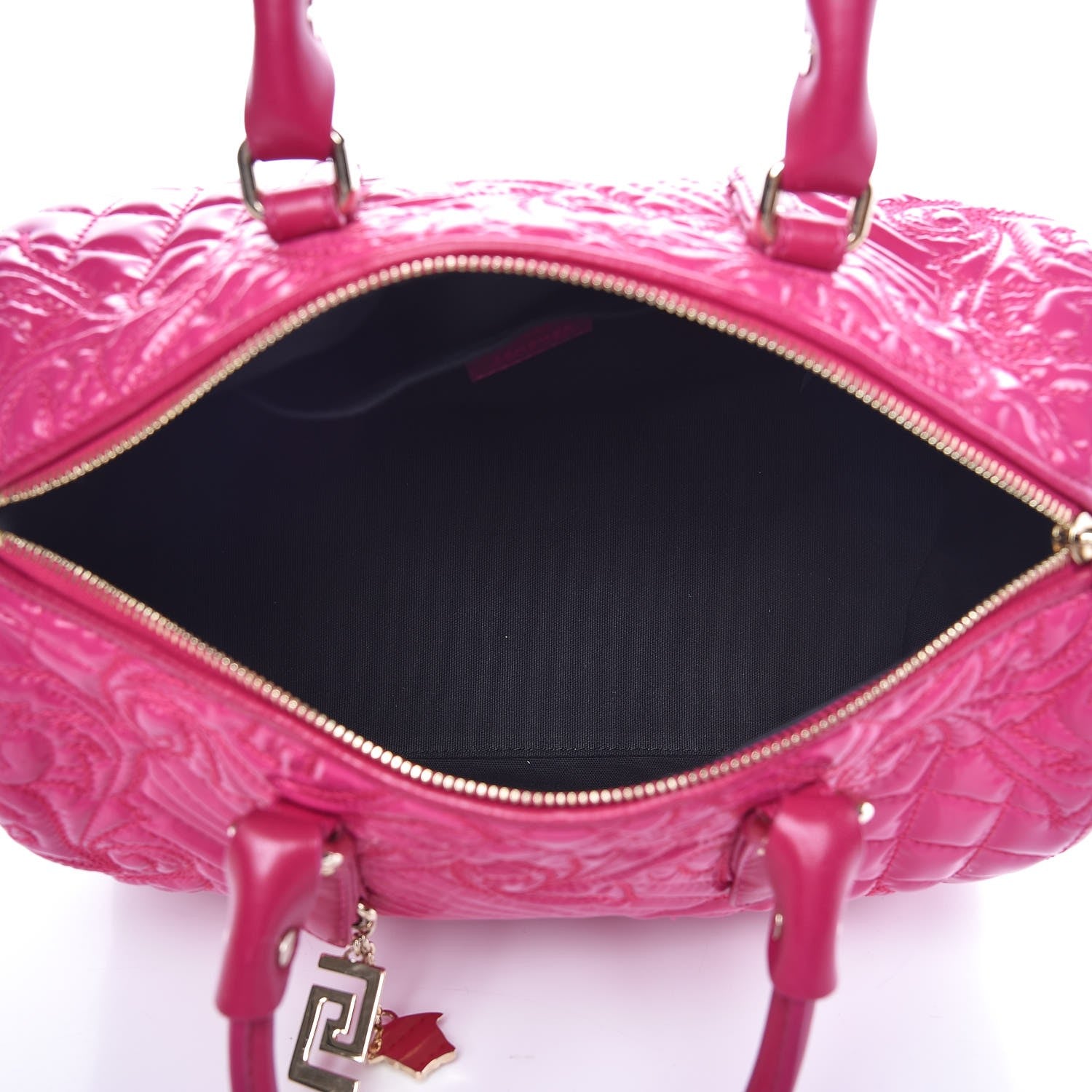 Versace Patent Barocco Quilted Vanitas Bowling Bag Fuchsia 5 of 12
