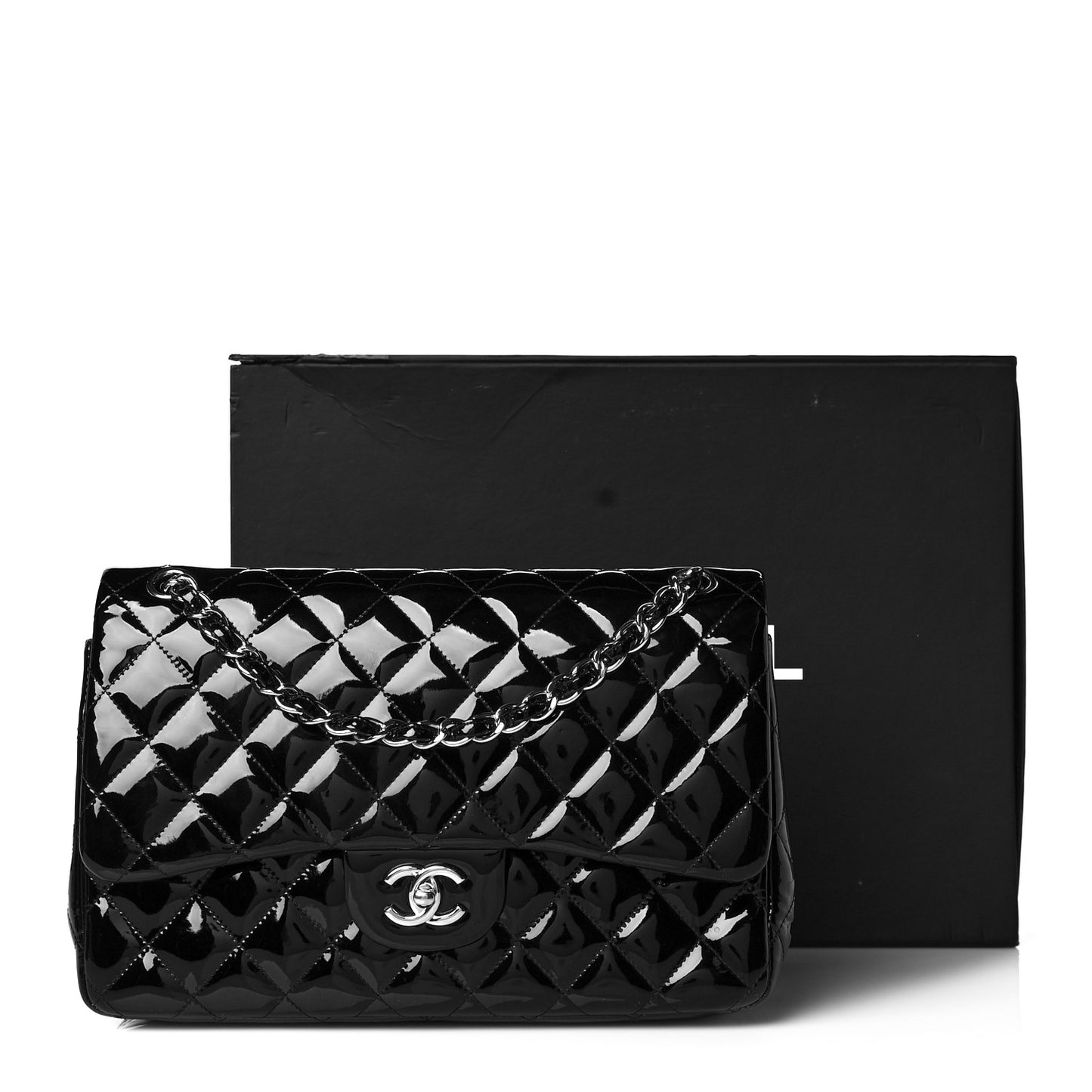 Patent Quilted Jumbo Double Flap Black