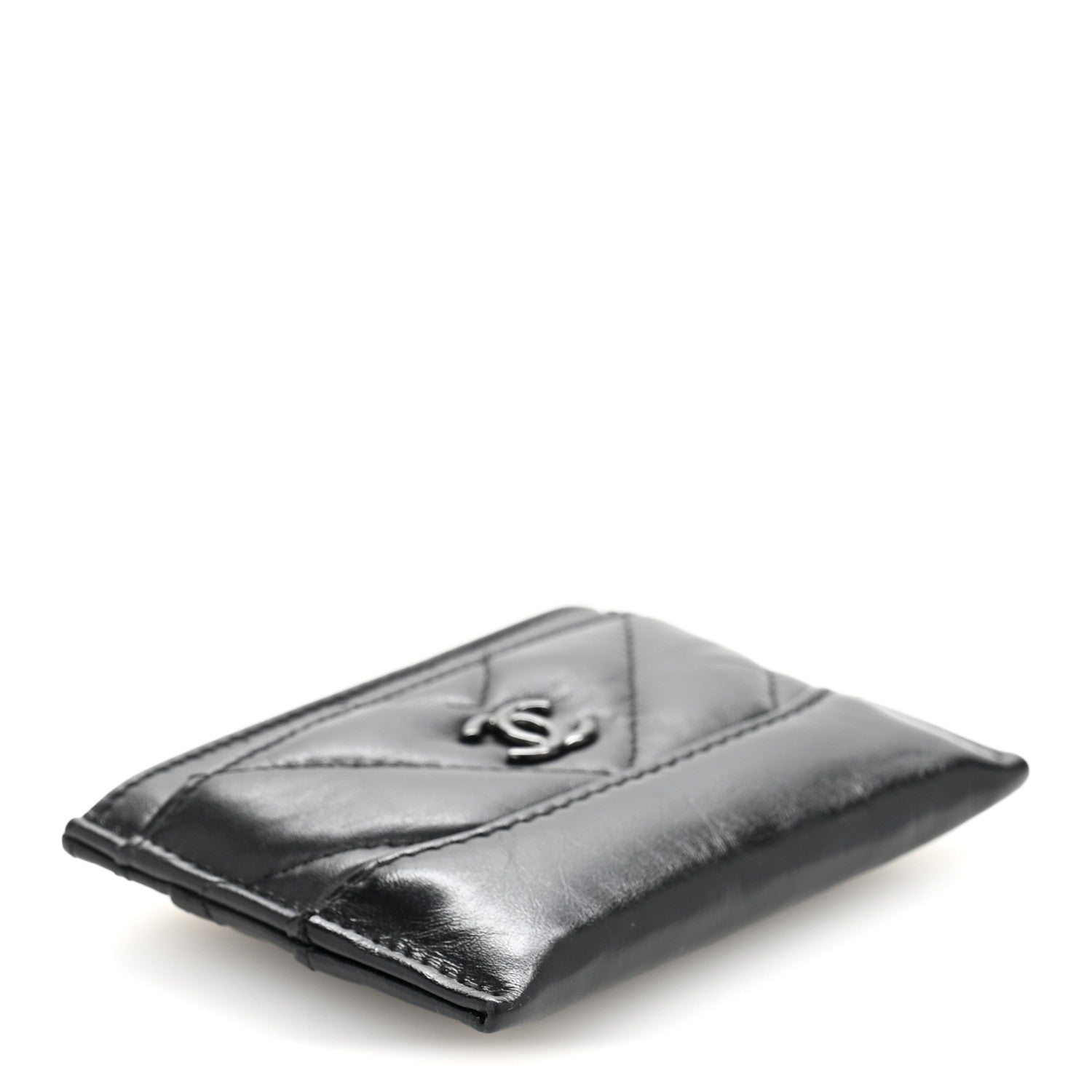 Chanel Aged Calfskin Chevron Quilted Gabrielle Card Holder So Black 4 of 12