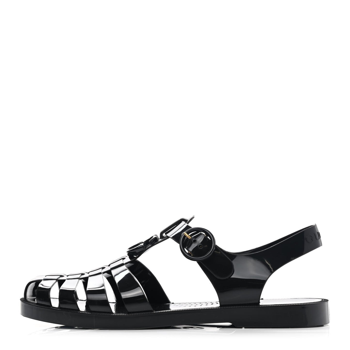 Shiny Rubber Double G Buckle Strap Sandals 40 Black