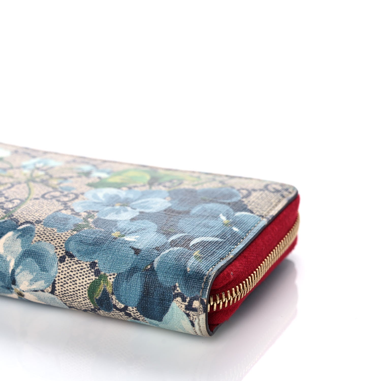 Gucci GG Supreme Monogram Blooms Zip Around Wallet Blue Red 8 of 9
