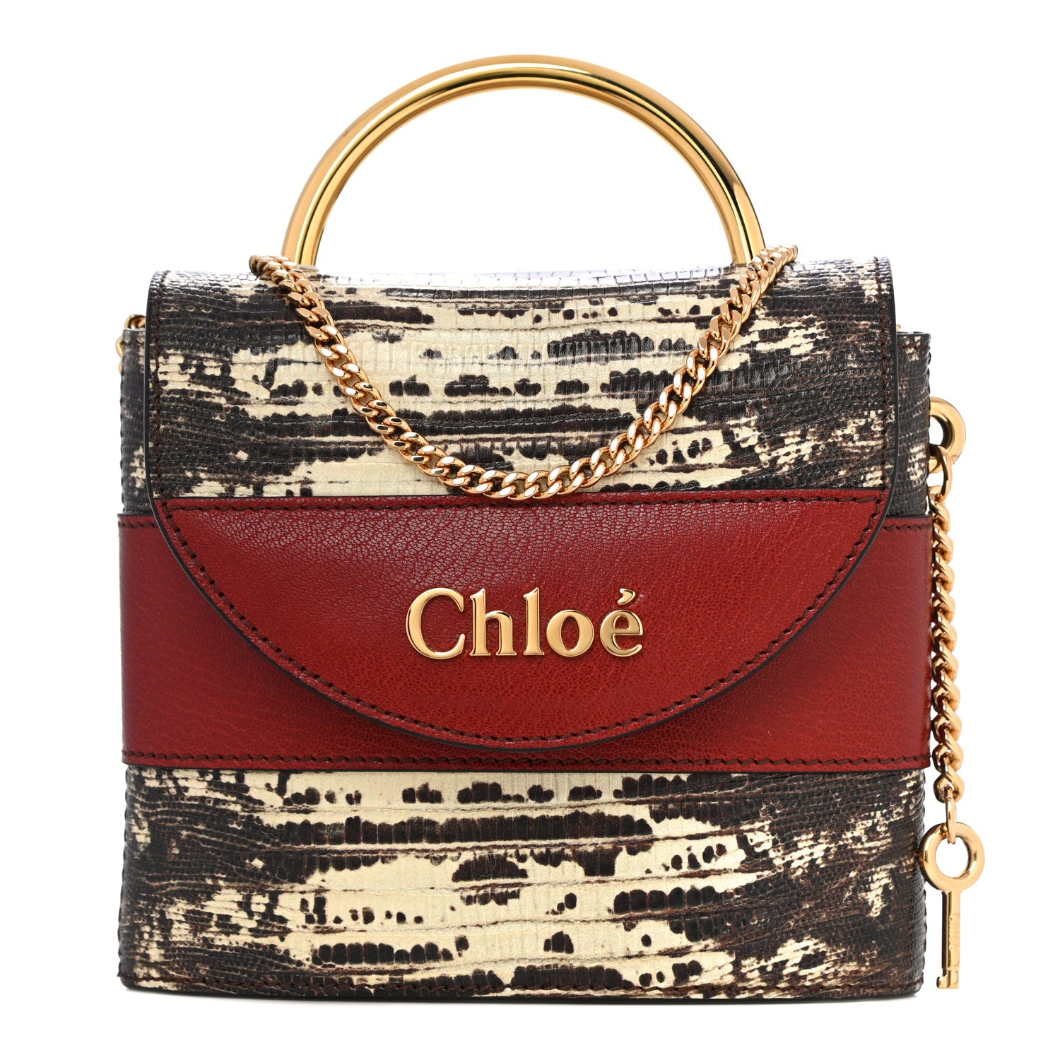 Chloe Calfskin Lizard Embossed Small Aby Lock Sepia Brown 1 of 14