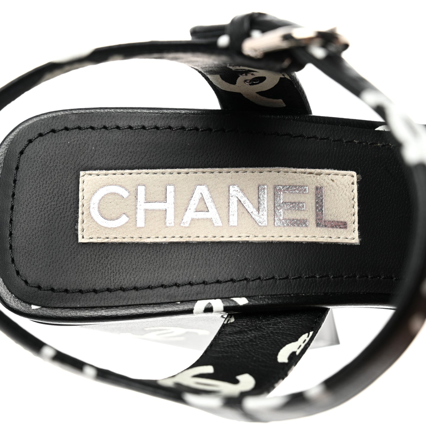Printed Lambskin CC Platform Sandals 38 Black White