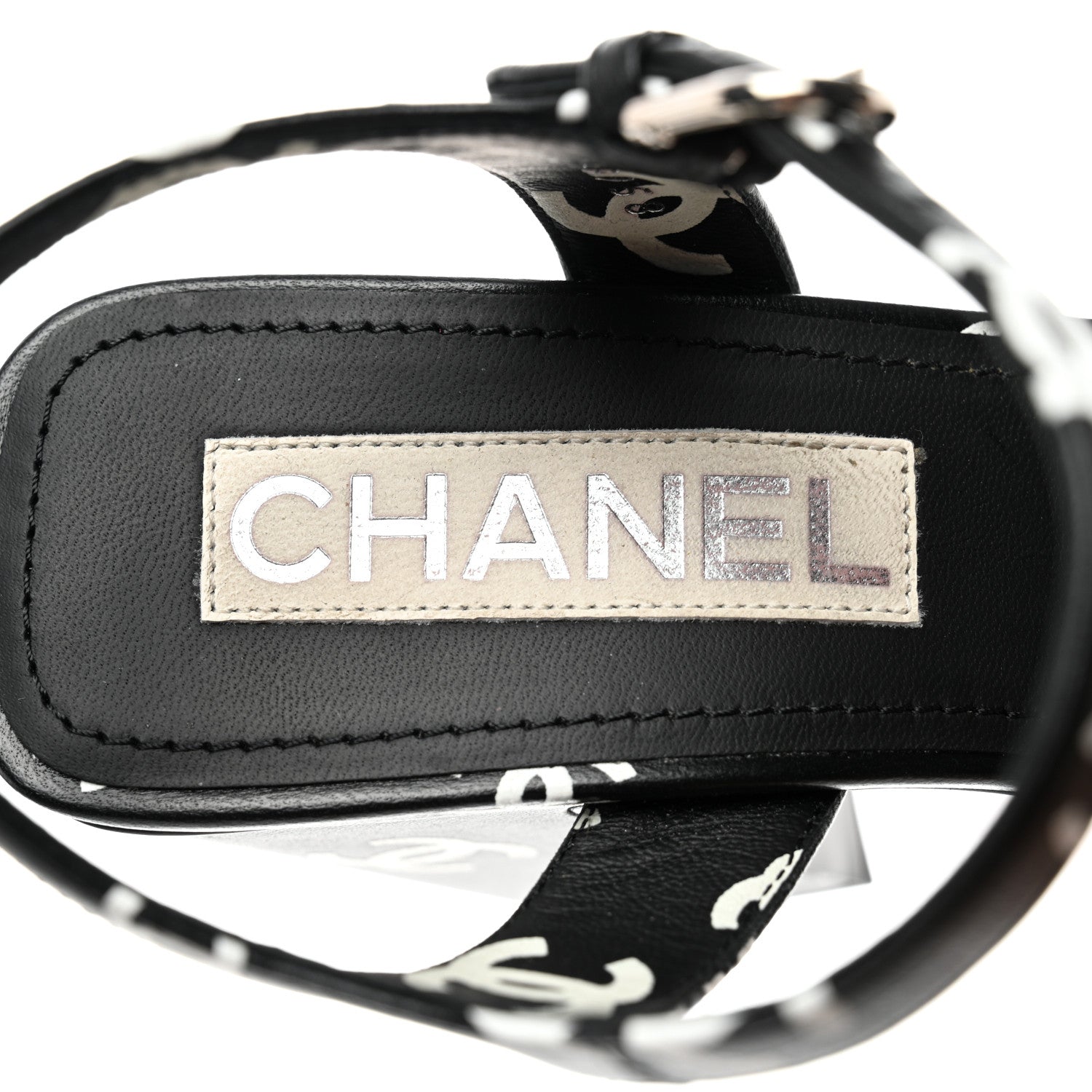 Chanel Printed Lambskin CC Platform Sandals 38 Black White 7 of 9
