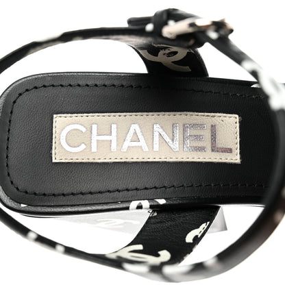 Chanel Printed Lambskin CC Platform Sandals 38 Black White 7 of 9