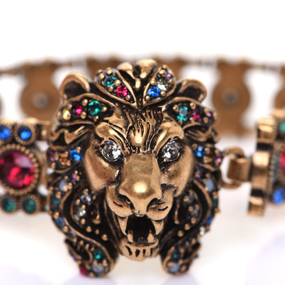 Gucci Metal Crystal Lion Head Bracelet L Aged Gold Multicolor 6 of 6