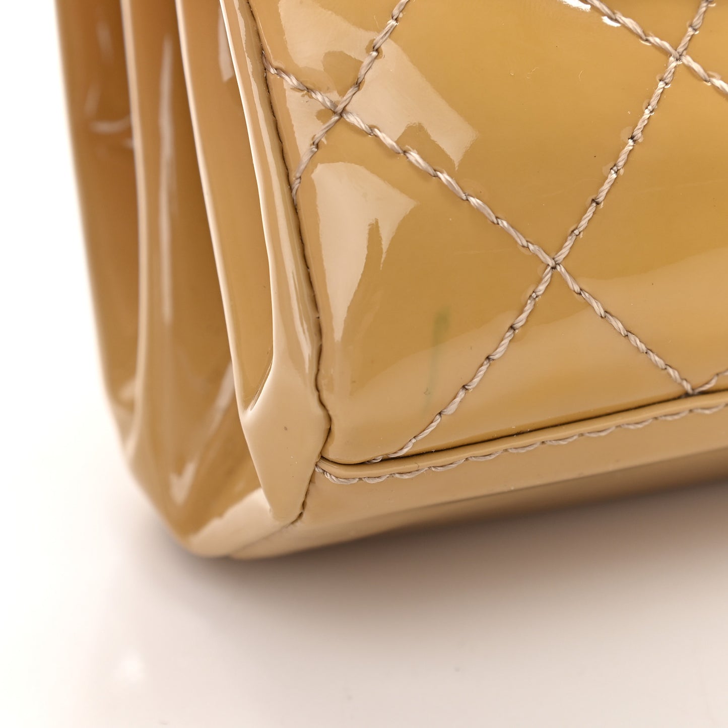 Patent Quilted Accordion Double Flap Beige