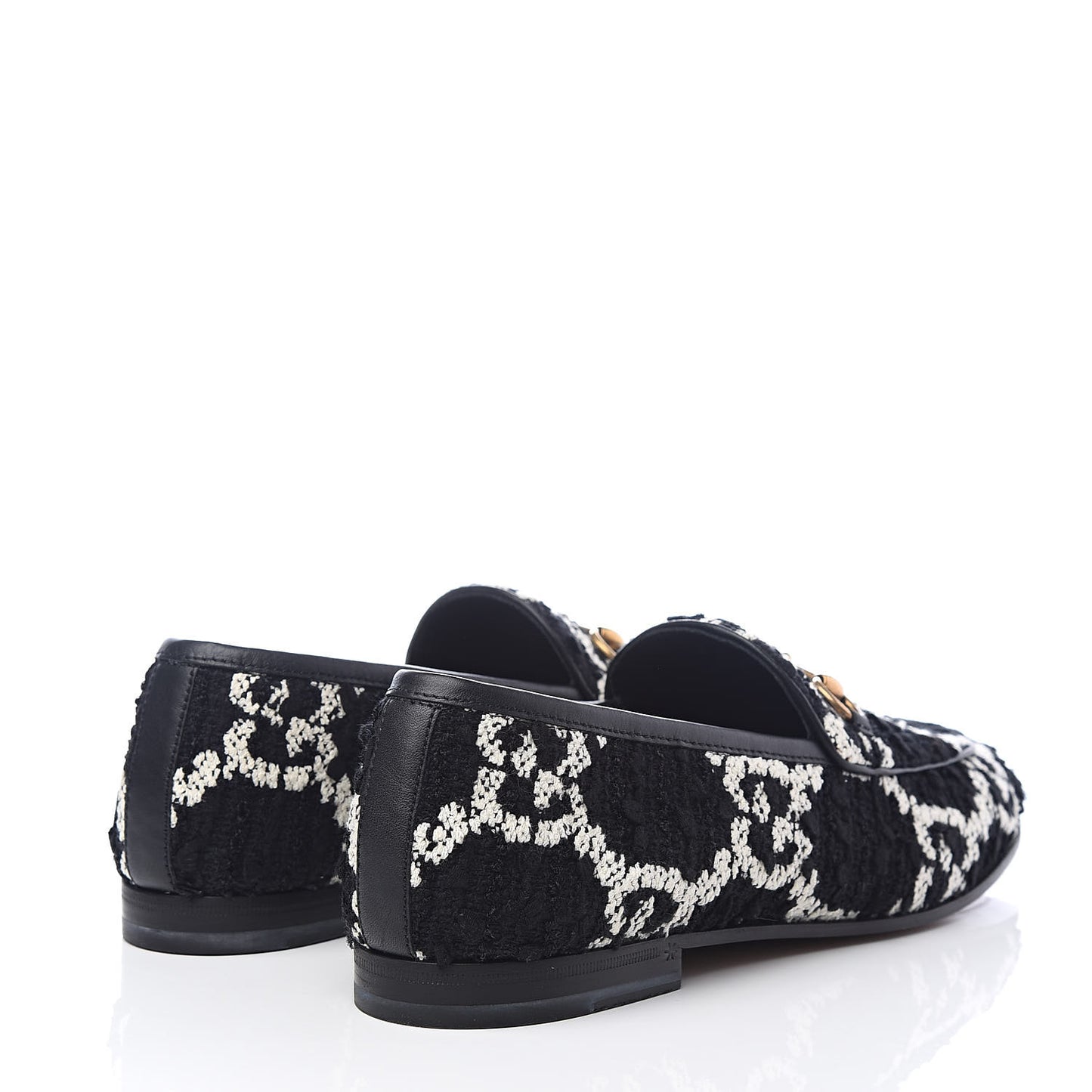 Tweed GG Monogram Horsebit Womens Jordaan Loafers 40 Black Natural