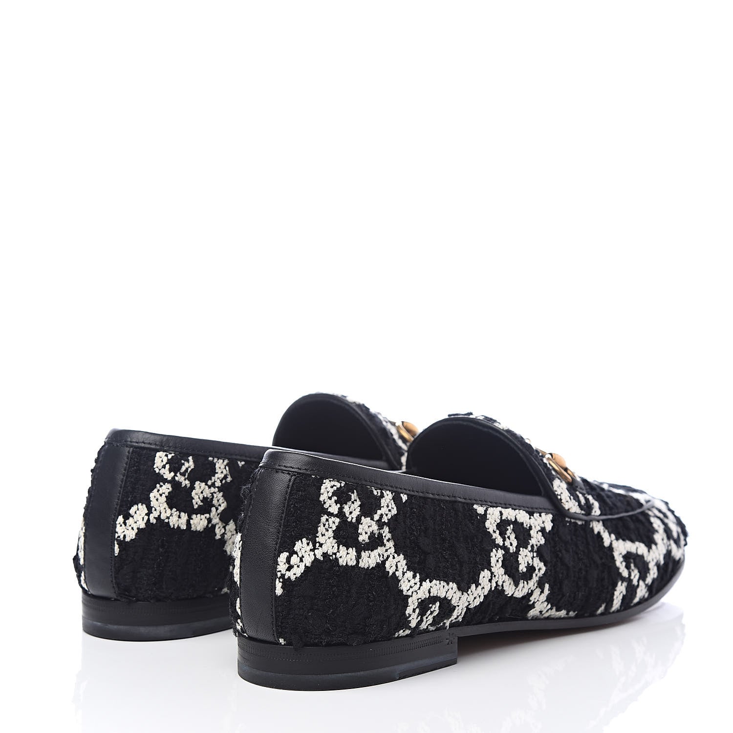 Gucci Tweed GG Monogram Horsebit Womens Jordaan Loafers 40 Black Natural 4 of 10