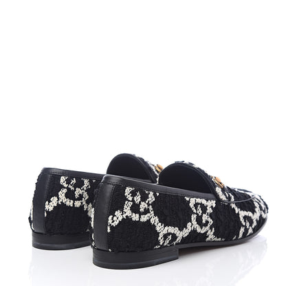 Gucci Tweed GG Monogram Horsebit Womens Jordaan Loafers 40 Black Natural 4 of 10
