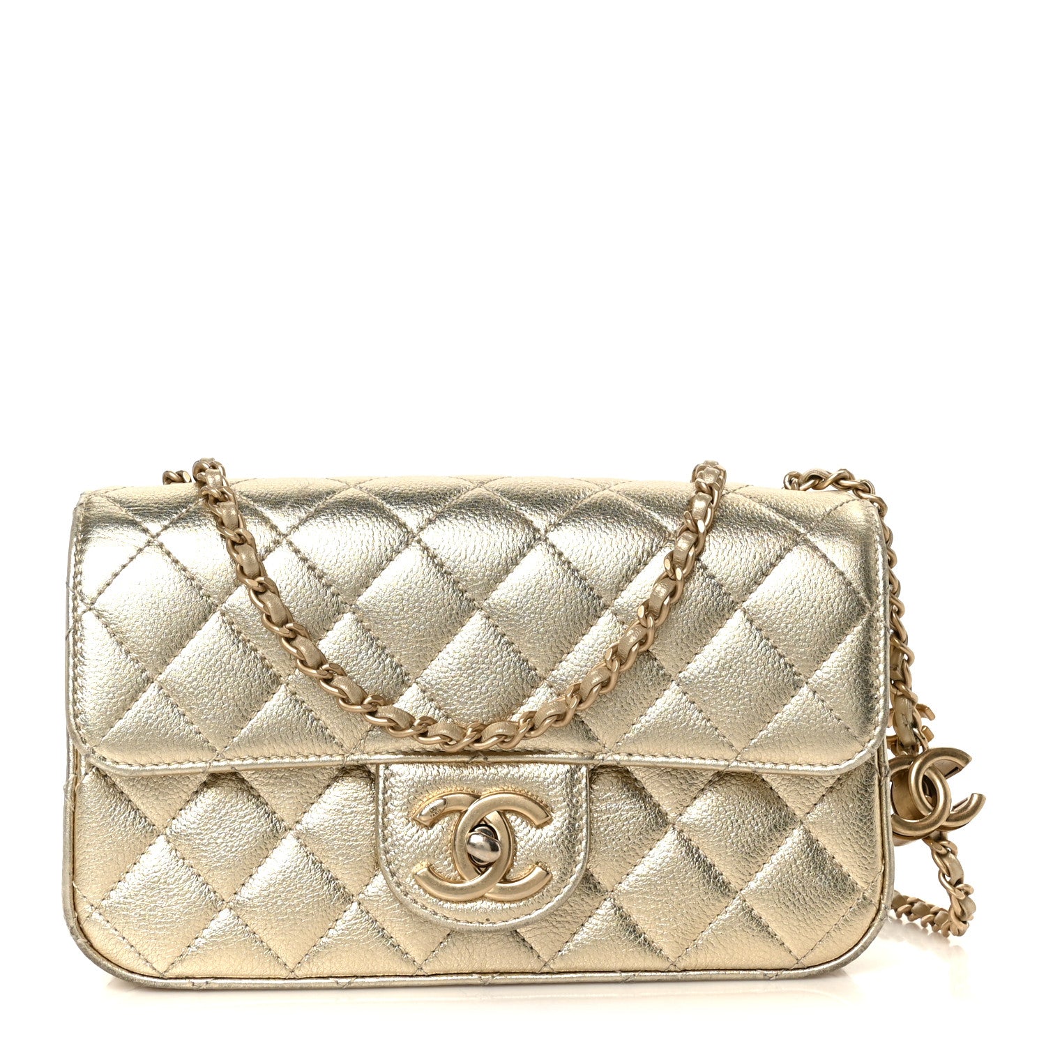 Chanel Metallic Caviar Quilted Mini Rectangular CC Slide Flap