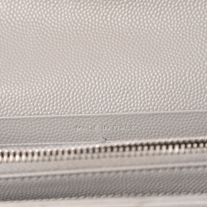 Saint Laurent Grain De Poudre Matelasse Chevron Monogram Flap Wallet Light Grey 7 of 13