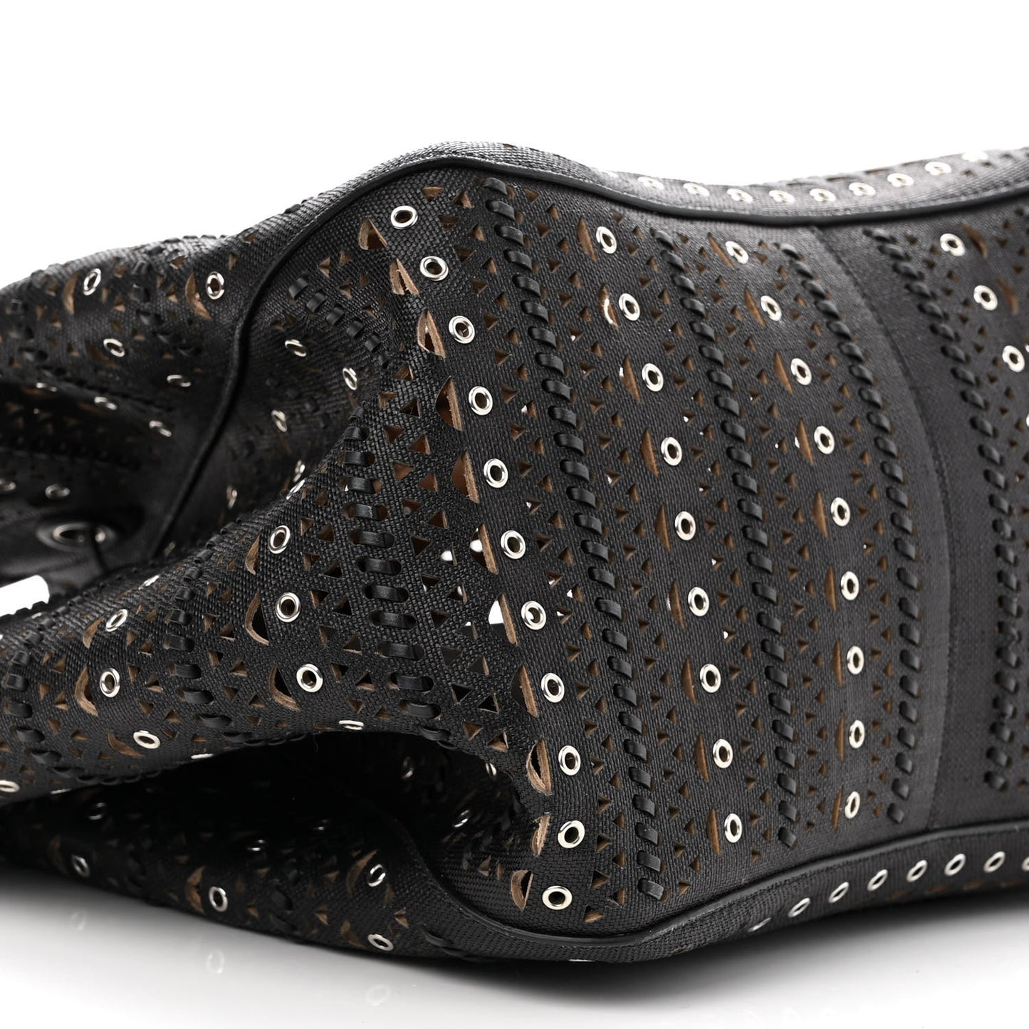 Calfskin Laser Cut Grommet Angele 25 Tote Black