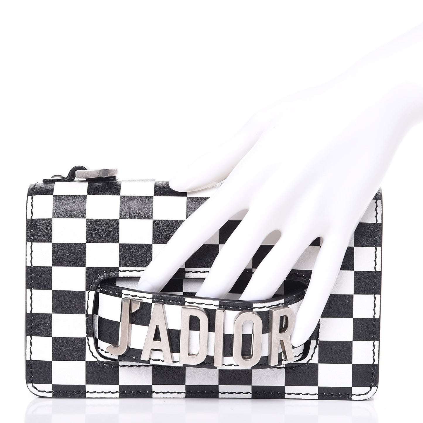 Calfskin Checkered J'Adior Chain Flap Bag White Black