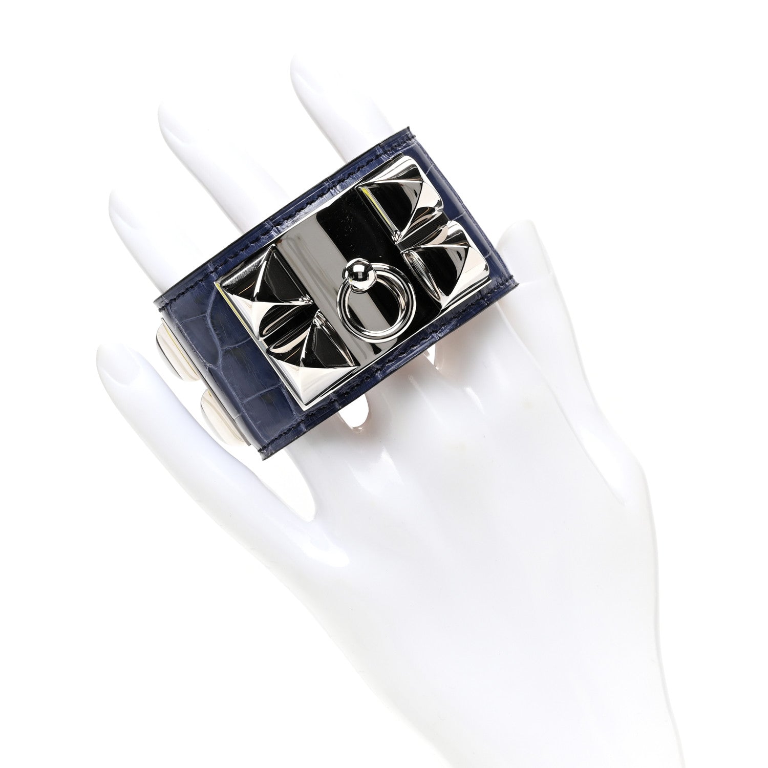 Hermes Shiny Alligator Collier De Chien CDC Bracelet S Bleu Saphir 2 of 5
