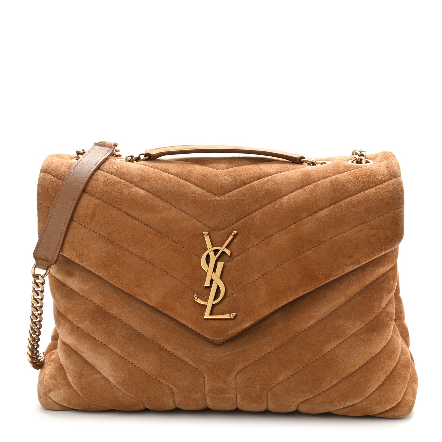 Suede Y Quilted Monogram Medium Loulou Chain Satchel Cinnamon