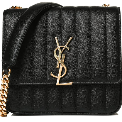 Saint Laurent Grain De Poudre Matelasse Monogram Medium Vicky Chain Bag Black 8 of 13